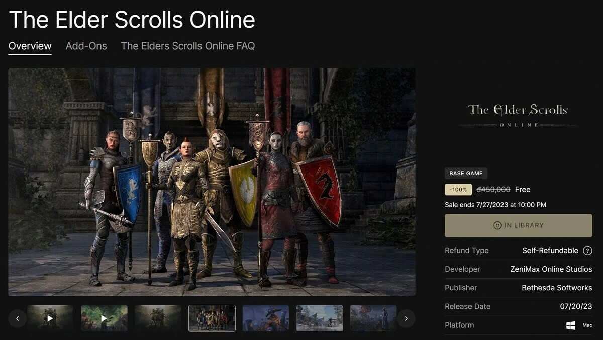The Elder Scrolls Online trị giá 450k đang miễn phí trên EPIC