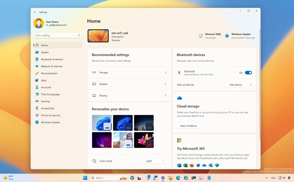 Cách Kích Hoạt Phần Home Trong Ứng Dụng Settings Windows 11