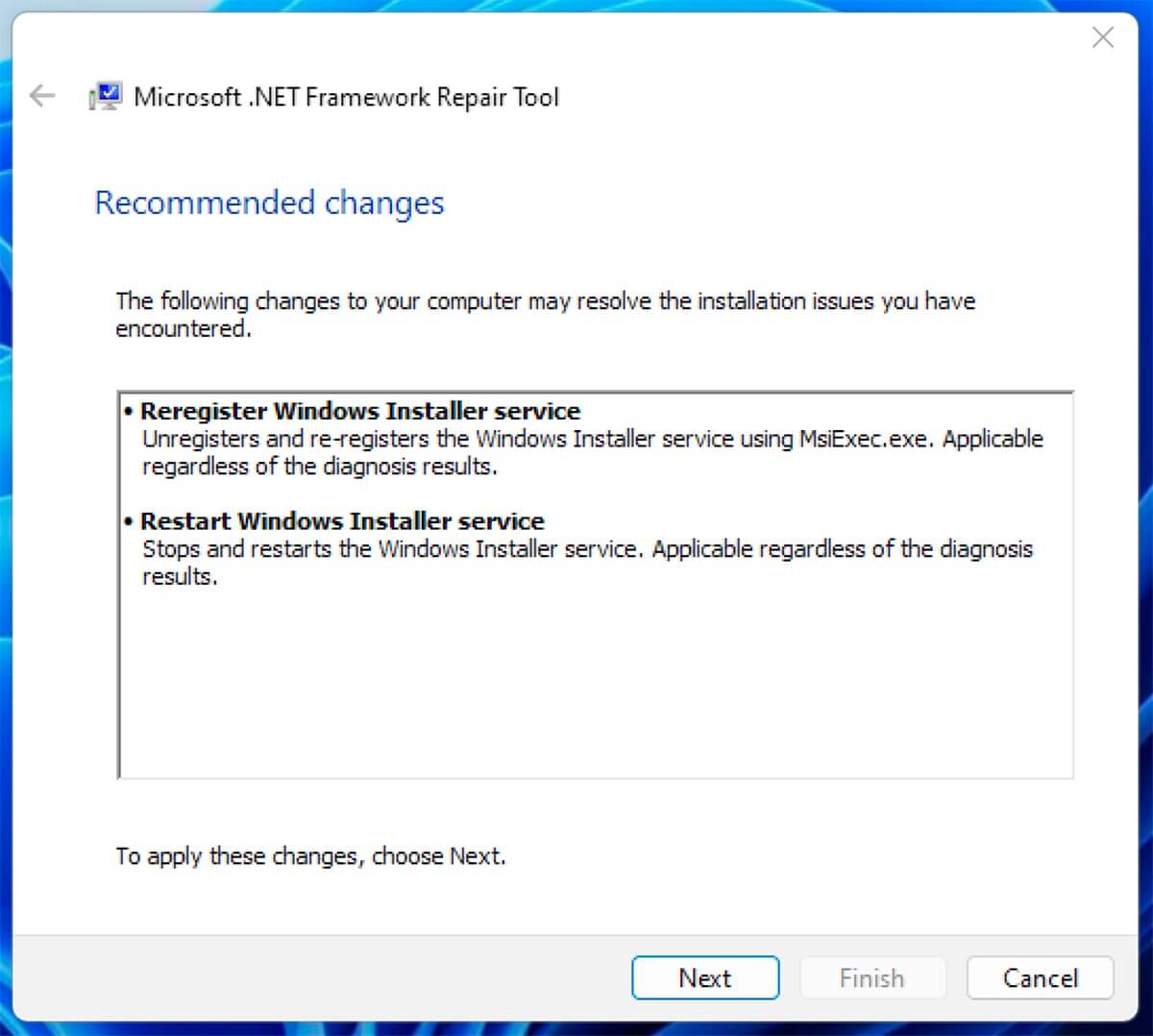 Sua Loi Microsoft .Net Framework Tren Windows Features 01 Chạy Công Cụ Microsoft .Net Framework Repair Với Các Thay Đổi Được Đề Xuất.