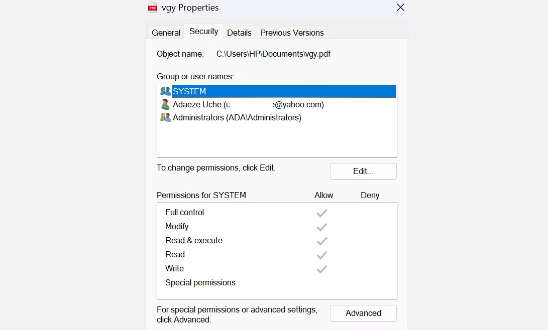 Sua Loi Access Denied Khi Truy Cap File Folder Tren Windows Features 06 Tab Security Trong Tab Thuộc Tính File Trên Windows