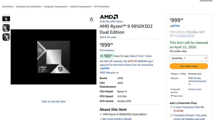 Ryzen 9 9950X3D2 Amazon 1000 USD: AMD says the standard price is still 899 USD