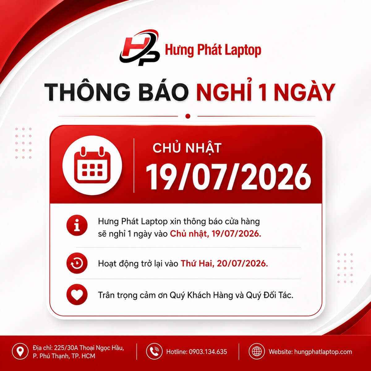 Thong Bao Nghi 19 07 26 Hungphatlaptop Thông Báo Nghỉ Ngày 19/07/2026