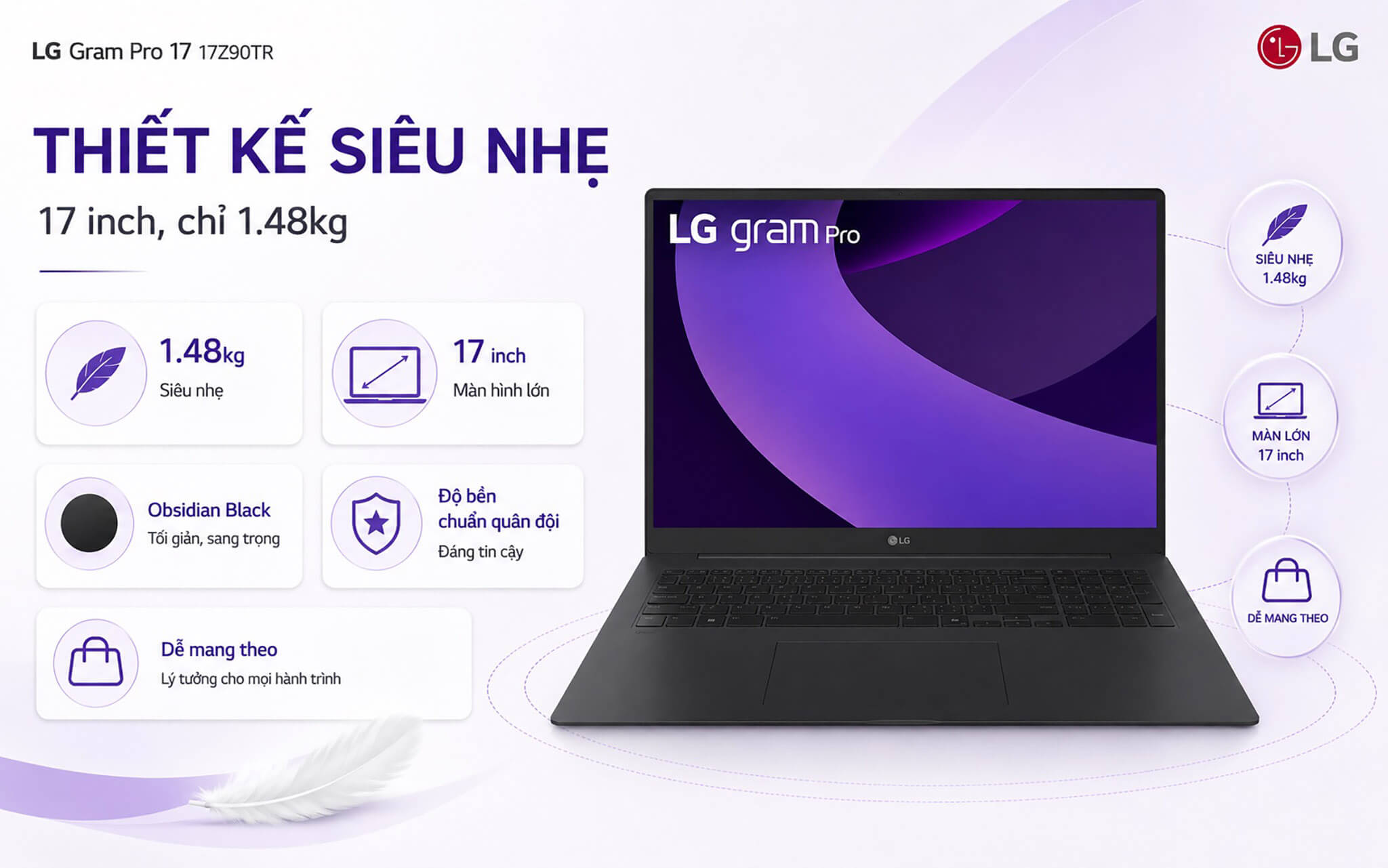 Lg Gram Pro 17 17Z90Tr 2025 Features 01 Lg Gram Pro 17 (17Z90Tr) Với Thiết Kế Siêu Nhẹ, Màn 17 Inch Chỉ 1.48Kg
