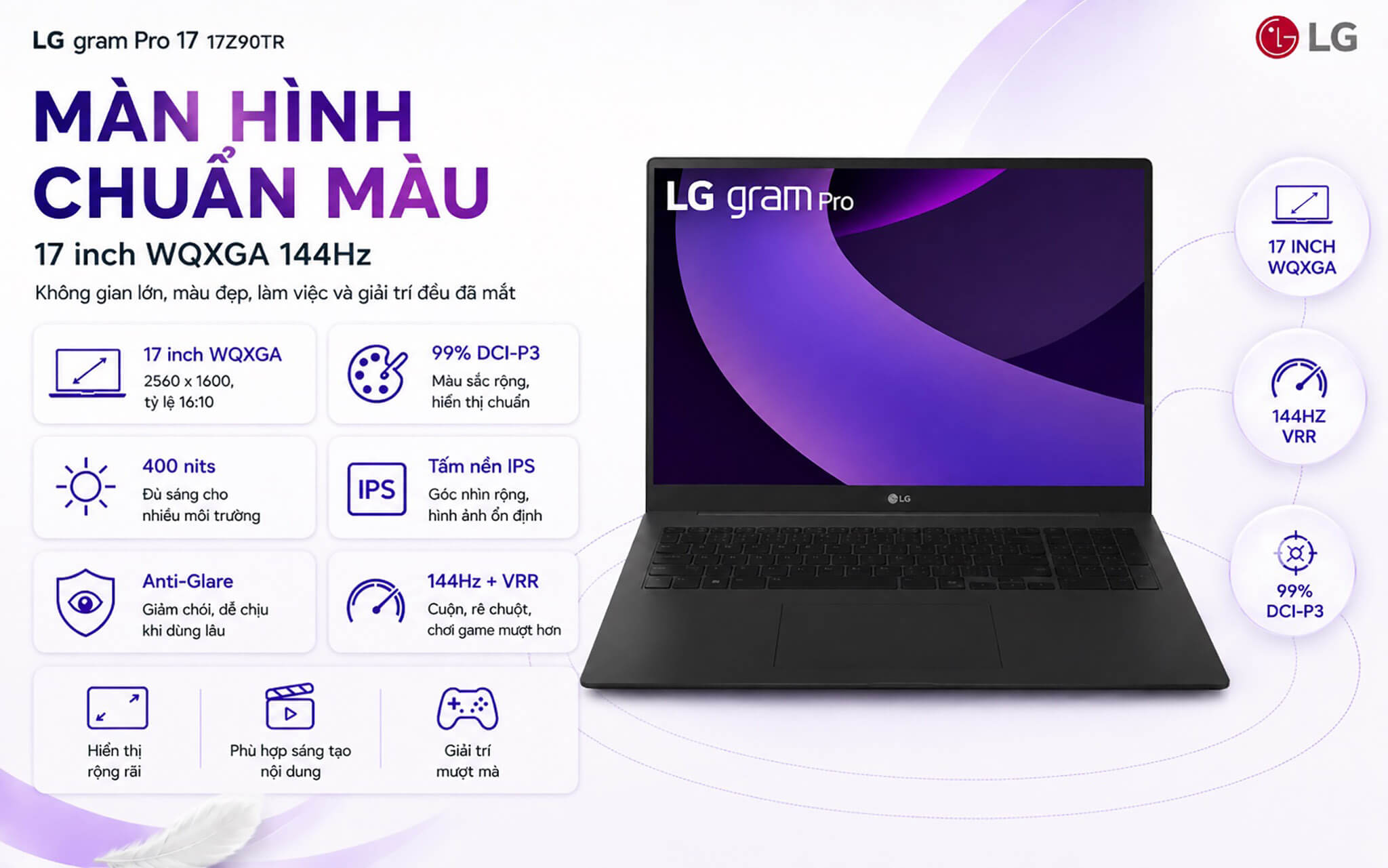 Lg Gram Pro 17 17Z90Tr 2025 Features 03 Màn Hình 17 Inch Wqxga 144Hz Của Lg Gram Pro 17 17Z90Tr