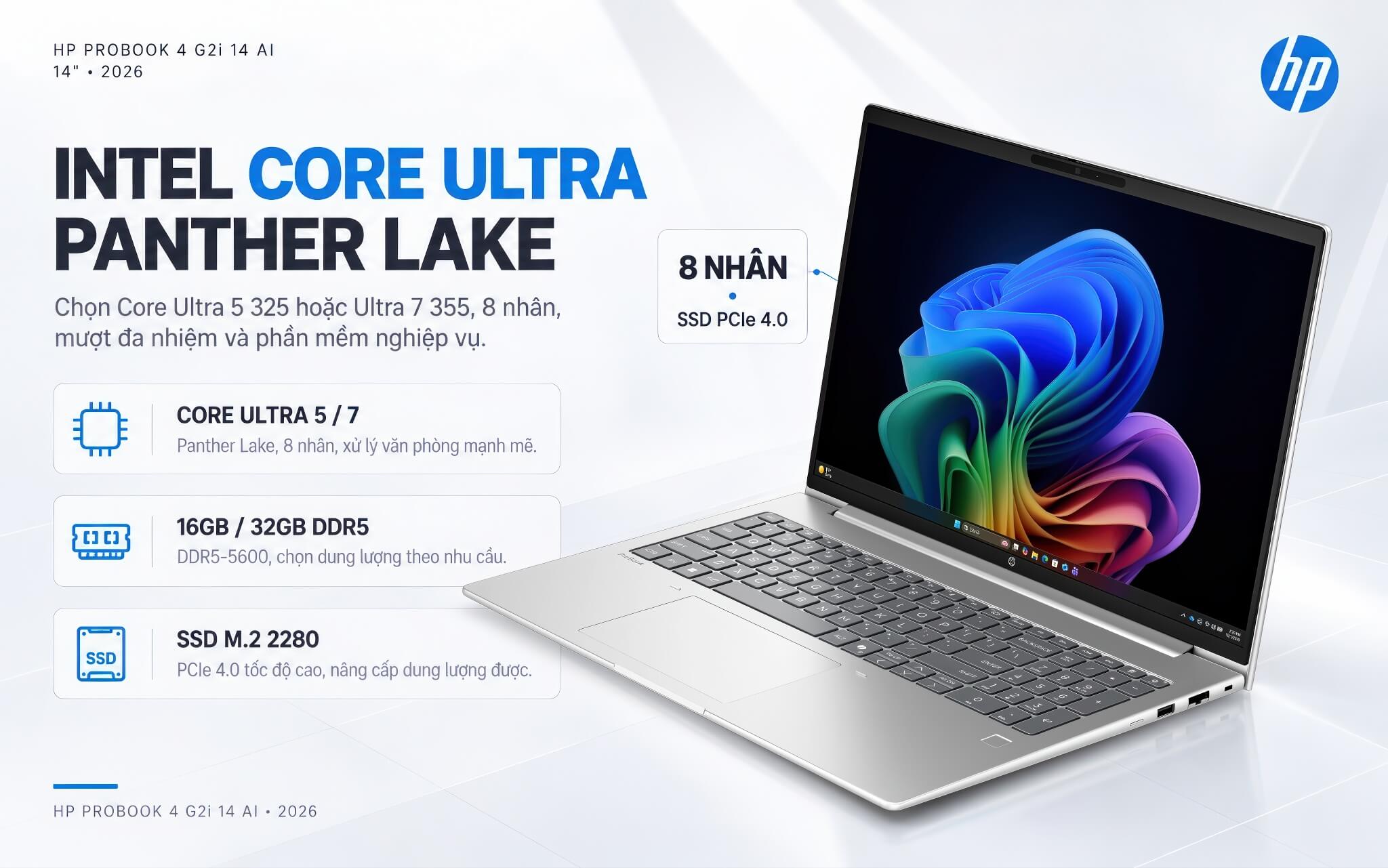 HP ProBook 4 G2i 14 AI 2026 Features 03 Hiệu năng HP Probook 4 G2i 14 AI (2026) với Intel Core Ultra 5 325 và Core Ultra 7 355