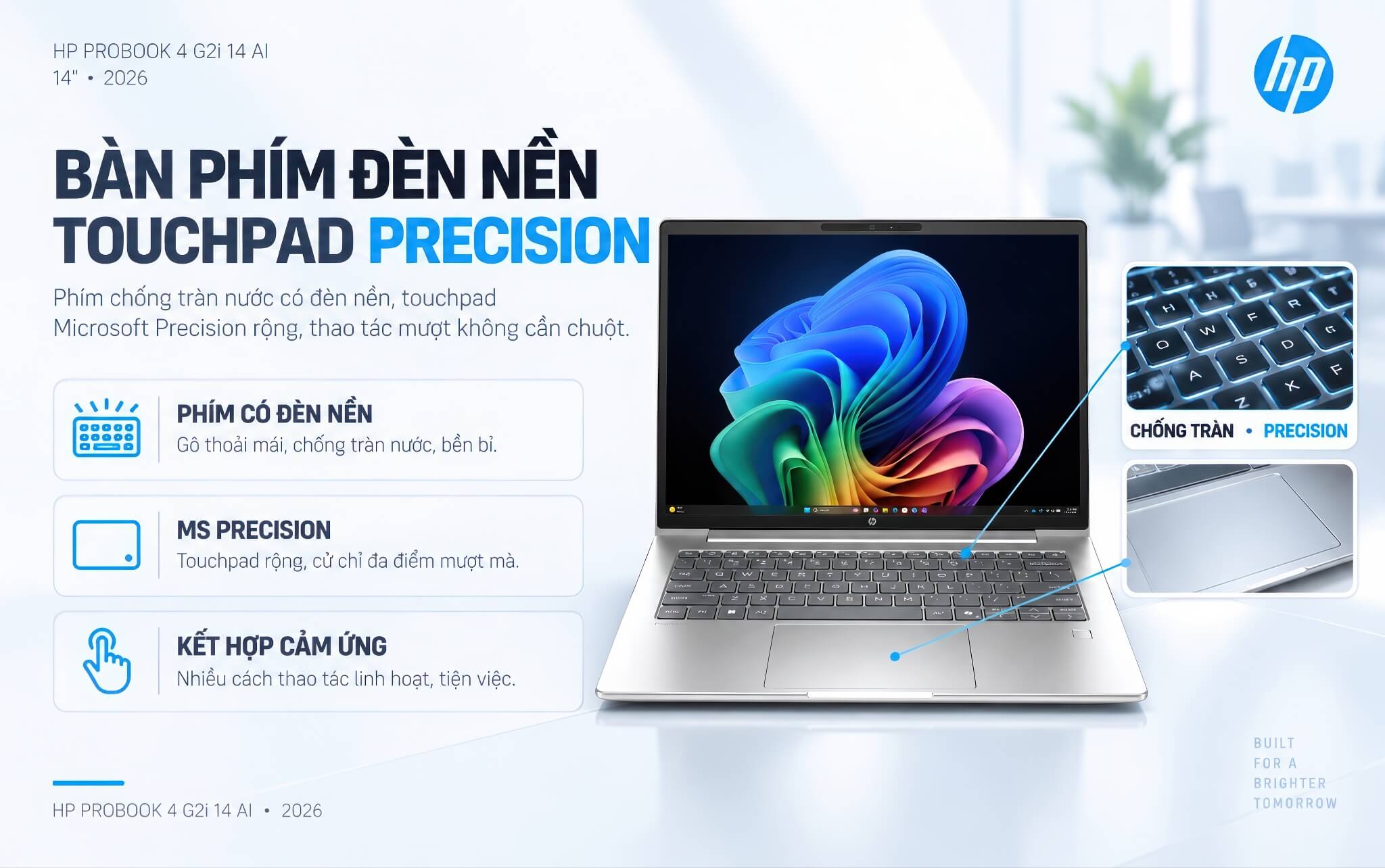 HP ProBook 4 G2i 14 AI 2026 Features 06 Bàn phím chống tràn nước và Touchpad Precision