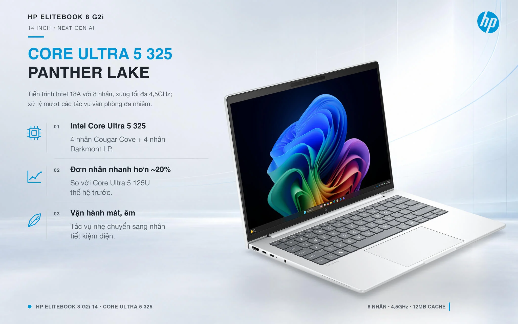 HP EliteBook 8 G2i 14 Next Gen AI 2026 Features 03 Hiệu năng HP EliteBook 8 G2i 14 inch với Intel Core Ultra 5 325 thế hệ Panther Lake