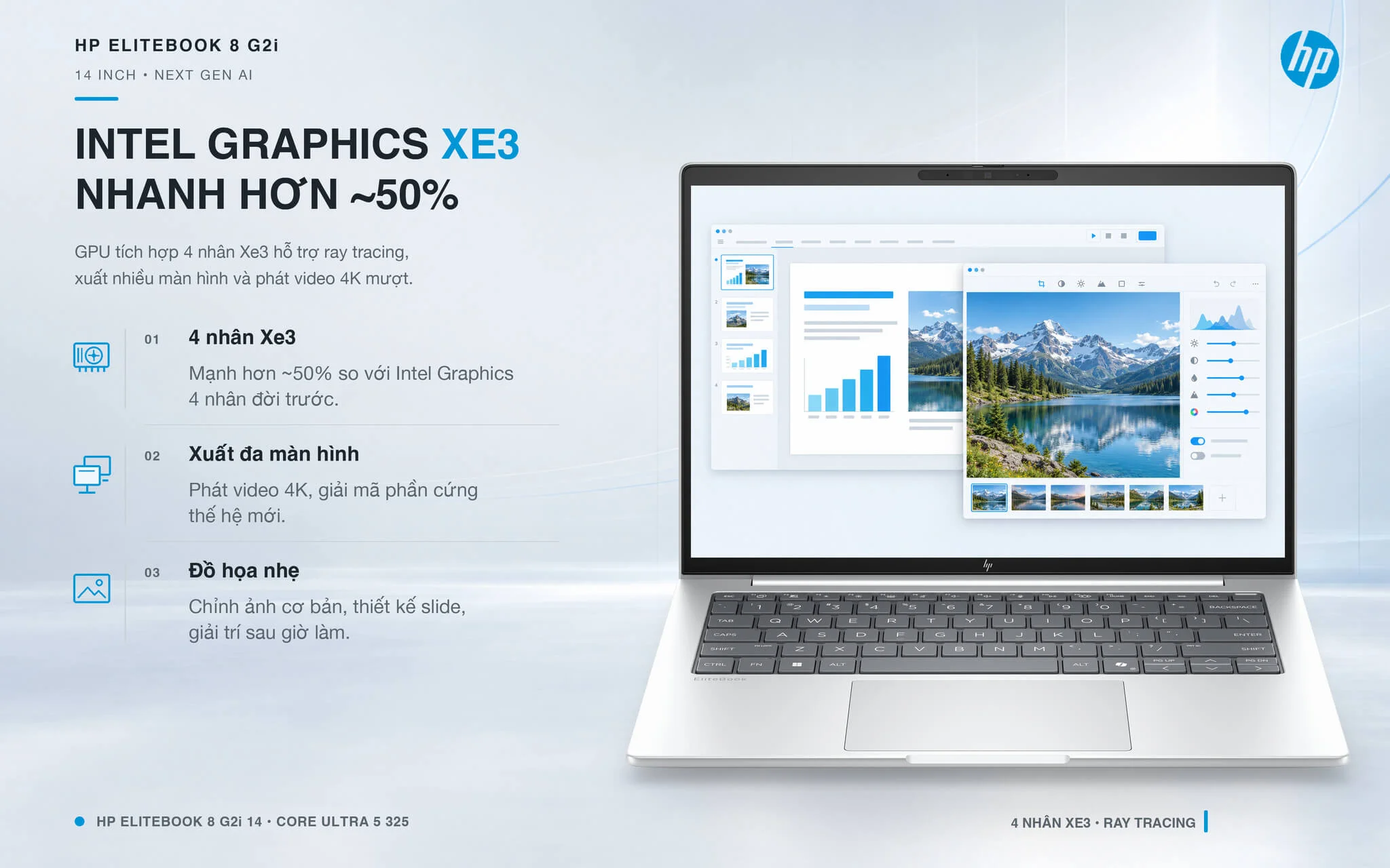 HP EliteBook 8 G2i 14 Next Gen AI 2026 Features 04 Đồ họa Intel Graphics Xe3 trên HP EliteBook 8 G2i đủ cho văn phòng và giải trí nhẹ