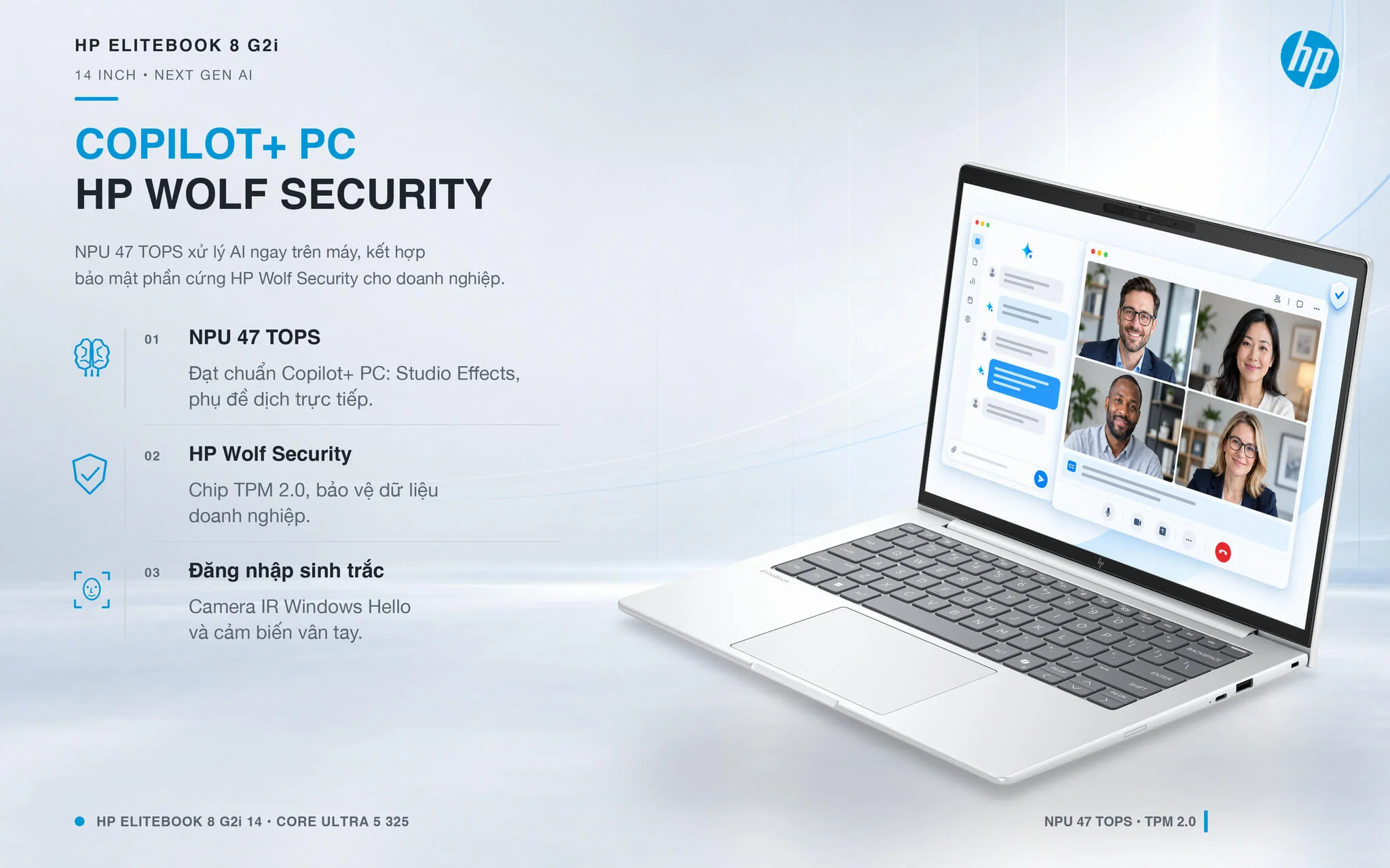 HP EliteBook 8 G2i 14 Next Gen AI 2026 Features 06 NPU 47 TOPS và bảo mật HP Wolf Security trên HP EliteBook 8 G2i
