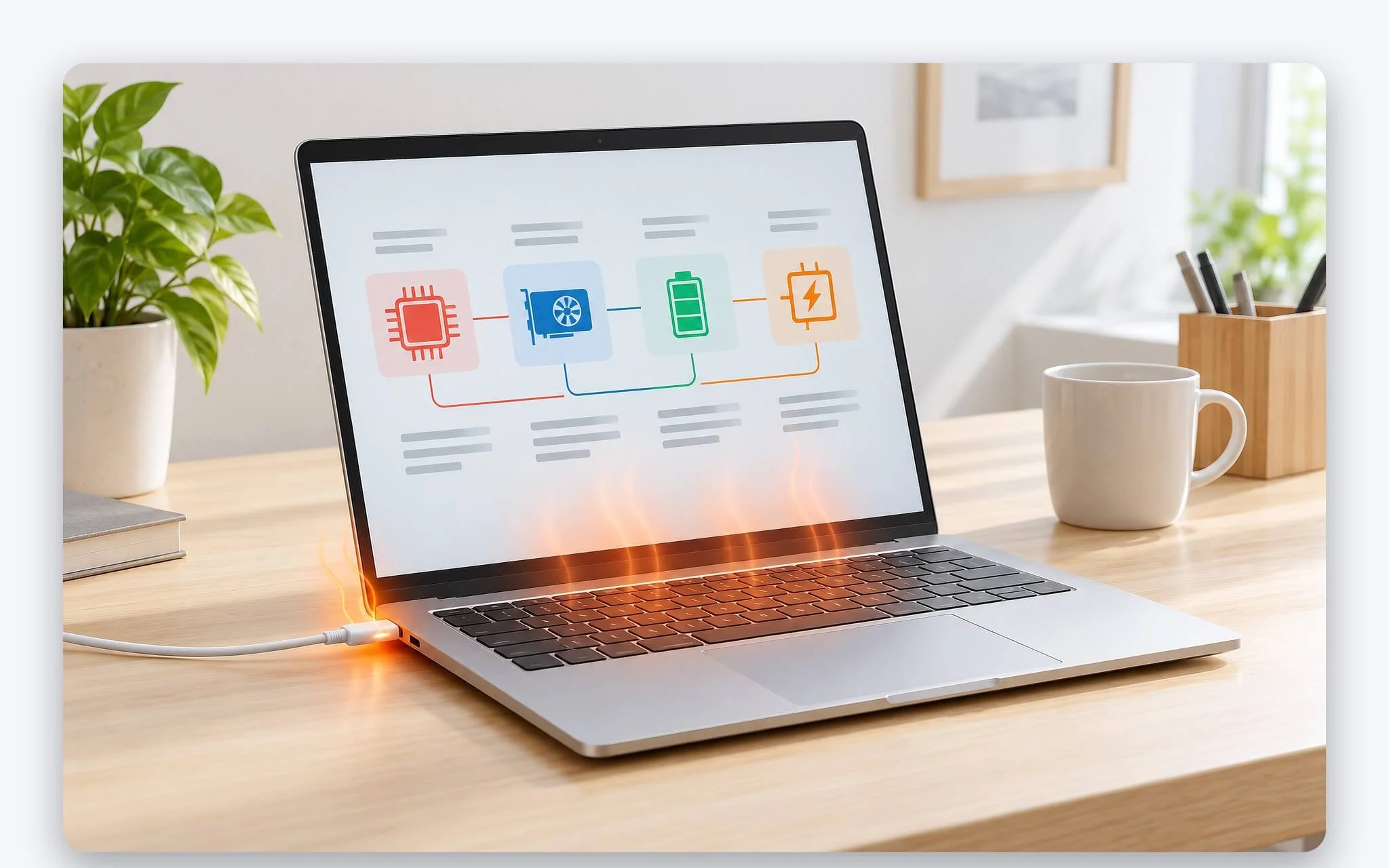 Các nguồn nhiệt khiến laptop nóng khi sạc trong lúc làm việc